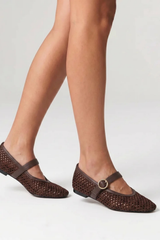 Eunice Mesh Mary Jane Flats - Chocolate