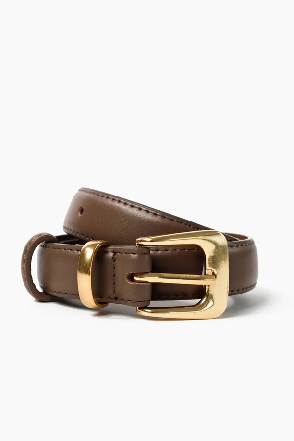 Greta Genuine Leather Belt - Taupe/Gold