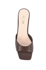 Alyssa Kitten Heel Mules - Chocolate Brown