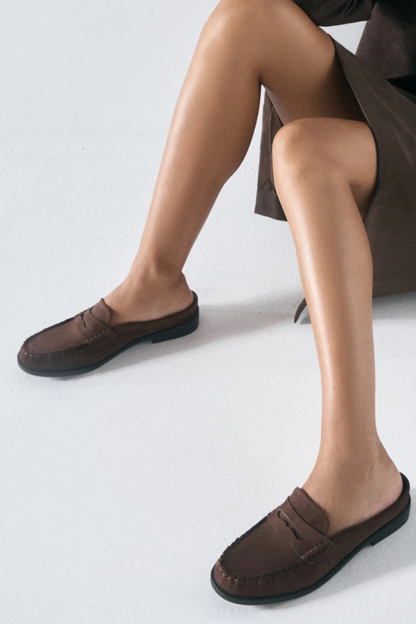 Atticus Loafer Mule  - Chocolate Faux Suede