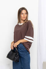 Blake Relaxed-Fit Stripe Tee - Chocolate and White - The Self Styler