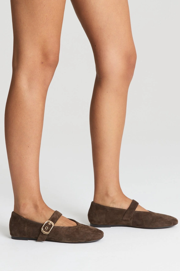 Tahlia Mary Jane Ballet Flats - Chocolate Brown Suede