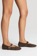 Tahlia Mary Jane Ballet Flats - Chocolate Brown Suede