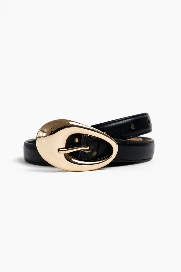 Celina Skinny Belt - Black/Gold