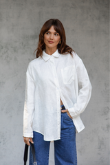 Ainsley Relaxed-Fit Linen Shirt - Ivory White