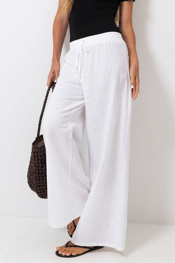 Tully Wide-Leg Cotton Linen Pants - White