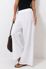 Tully Wide-Leg Cotton Linen Pants - White