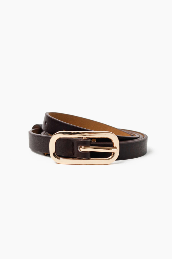 Gigi Skinny Belt - Dark Brown/Gold