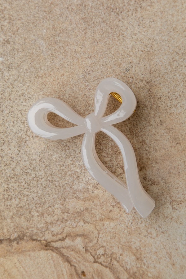 Tiffany Bow Claw Clip - Milky White - The Self Styler
