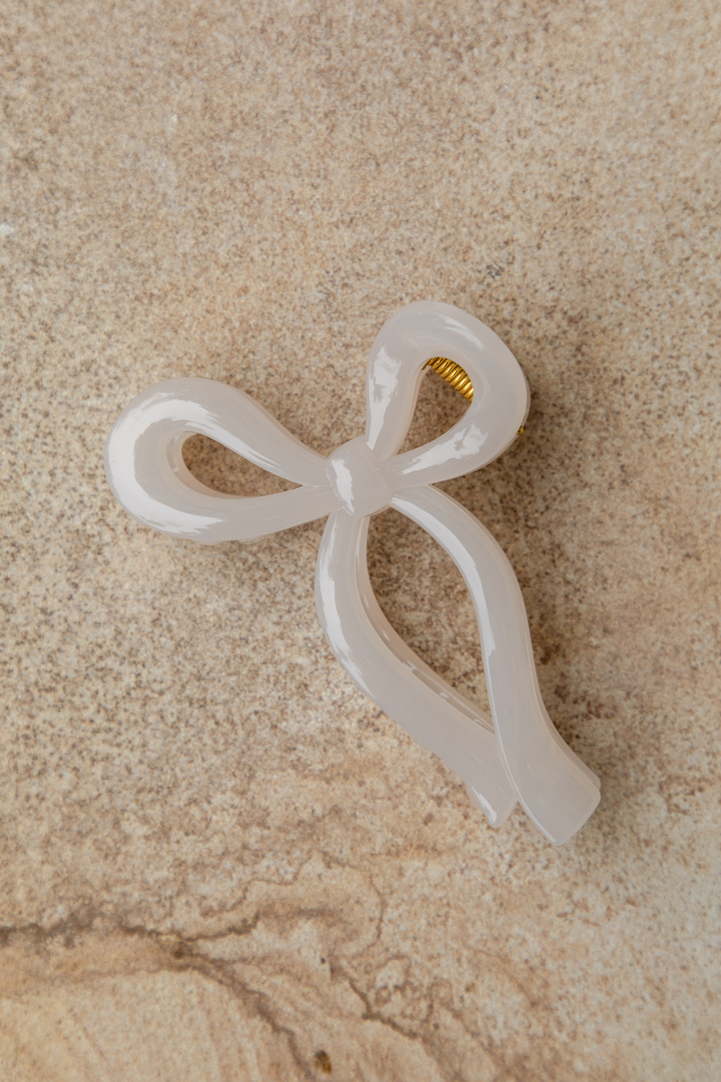 Tiffany Bow Claw Clip - Milky White - The Self Styler