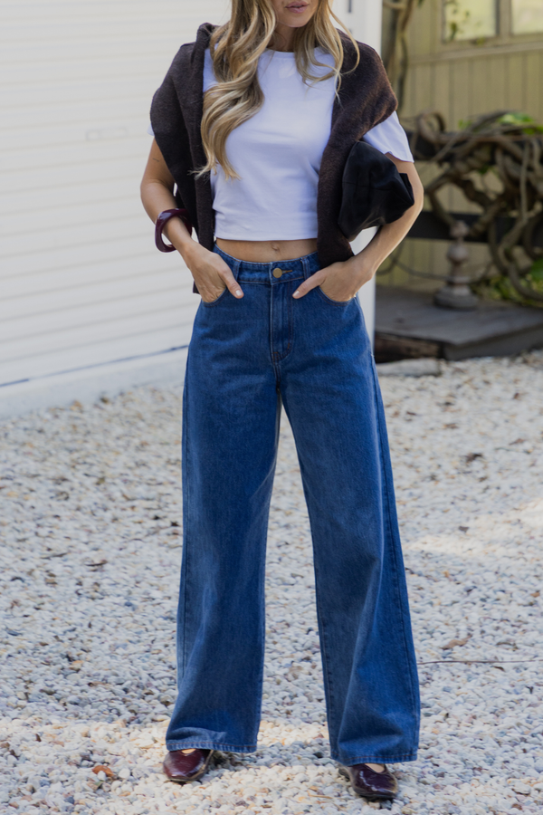 River Wide-Leg Denim Jeans - Mid Blue Wash