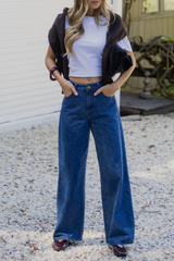 River Wide-Leg Denim Jeans - Mid Blue Wash