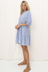Carla Cotton Mini Dress - Blue Stripe - The Self Styler