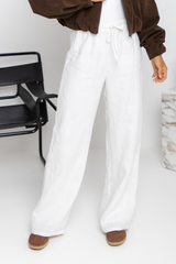 Sommer Straight-Leg Linen Pants - White - The Self Styler
