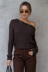 Jayla Off-The-Shoulder Long Sleeve Top - Chocolate