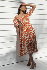 Isha Midi Dress - Sunset Orange - The Self Styler