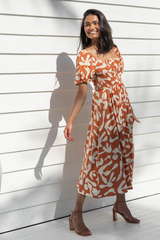 Isha Midi Dress - Sunset Orange - The Self Styler