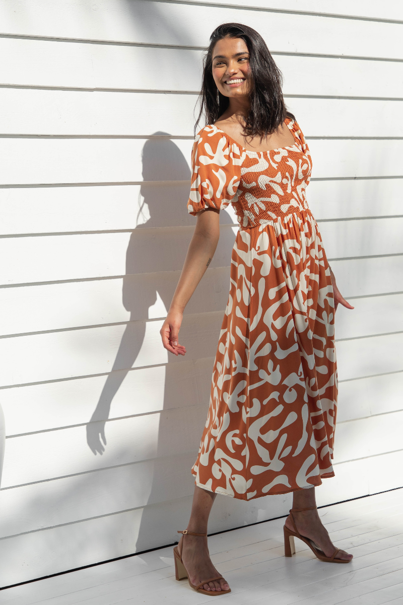 Isha Midi Dress - Sunset Orange - The Self Styler