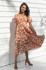 Isha Midi Dress - Sunset Orange - The Self Styler