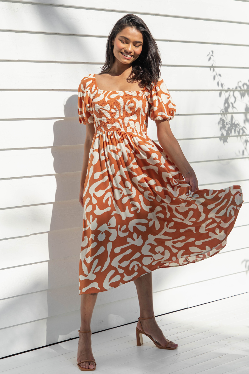 Isha Midi Dress - Sunset Orange - The Self Styler