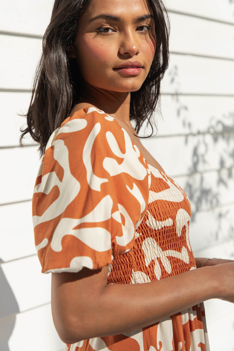 Isha Midi Dress - Sunset Orange - The Self Styler