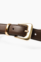 Greta Genuine Leather Belt - Taupe/Gold