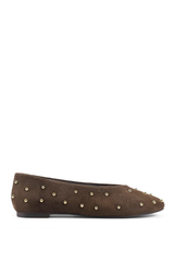 Tasmin Stud Ballet Flats - Chocolate Brown Suede
