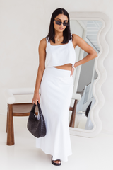 Costa Bias Cut Midi Skirt - White - The Self Styler