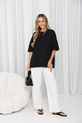 Quinn Relaxed-Fit Side Split Tee - Black