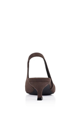 Lush Slingback Kitten Heels - Chocolate Brown Micro