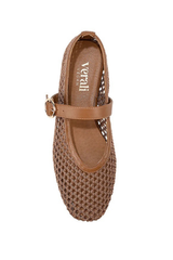 Eunice Mesh Mary Jane Flats - Dark Camel Tan