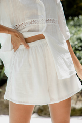 Braxton Crochet Lace Cotton Shorts - White - The Self Styler