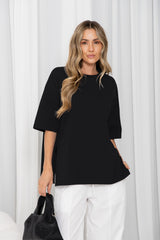Quinn Relaxed-Fit Side Split Tee - Black