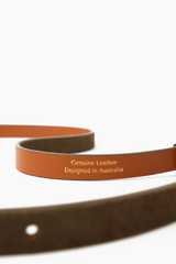 Celina Leather Skinny Belt - Olive/Gold