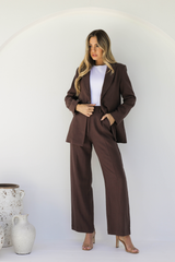 PIPER LINEN TAILORED BLAZER JACKET - CHOCOLATE - The Self Styler