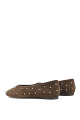 Tasmin Stud Ballet Flats - Chocolate Brown Suede