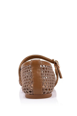 Eunice Mesh Mary Jane Flats - Dark Camel Tan