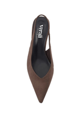 Lush Slingback Kitten Heels - Chocolate Brown Micro