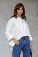 Ainsley Relaxed-Fit Linen Shirt - Ivory White