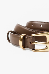Greta Genuine Leather Belt - Taupe/Gold