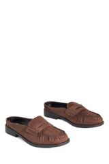 Atticus Loafer Mule  - Chocolate Faux Suede