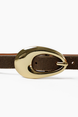 Celina Leather Skinny Belt - Olive/Gold