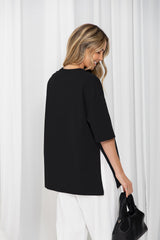 Quinn Relaxed-Fit Side Split Tee - Black