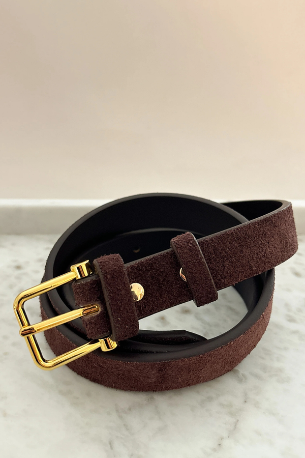 Halley Genuine Suede Belt - Brown/Gold