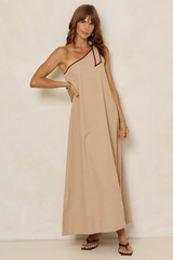 Lucinda One-Shoulder Maxi Dress -Chocolate - The Self Styler