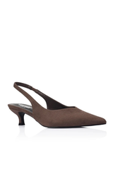 Lush Slingback Kitten Heels - Chocolate Brown Micro