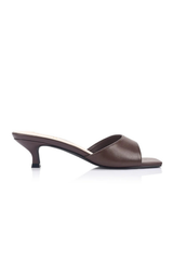 Alyssa Kitten Heel Mules - Chocolate Brown