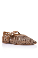 Eunice Mesh Mary Jane Flats - Dark Camel Tan