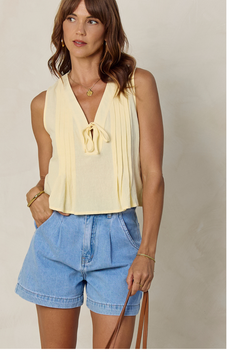 Sofia Pleat Top - Yellow - The Self Styler