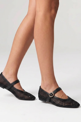 Eunice Mesh Mary Jane Flats - Black